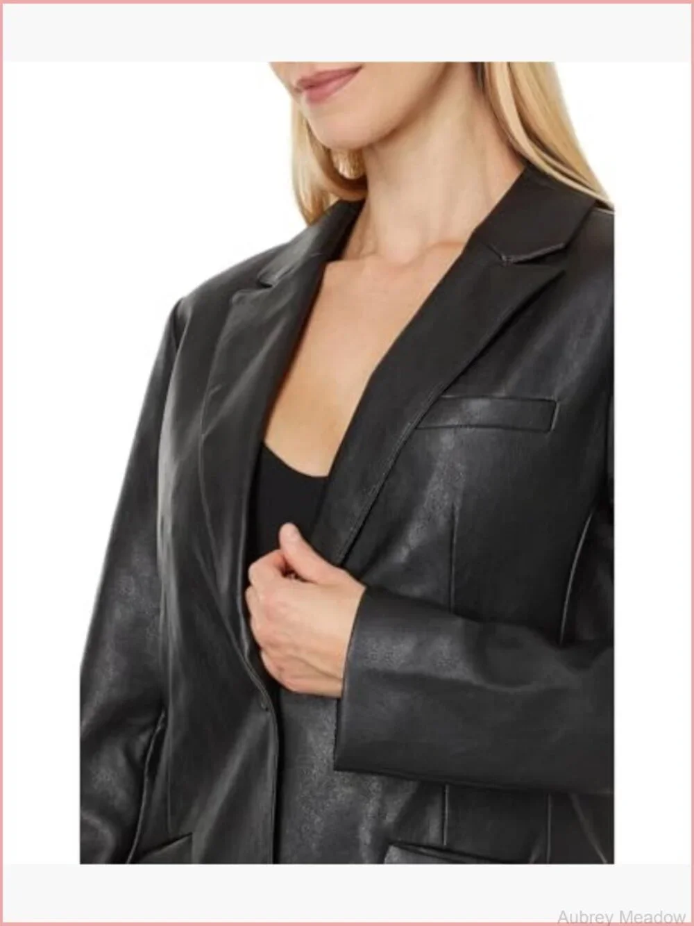 Faux Leather Single Breasted Blazer with Welt Pockets